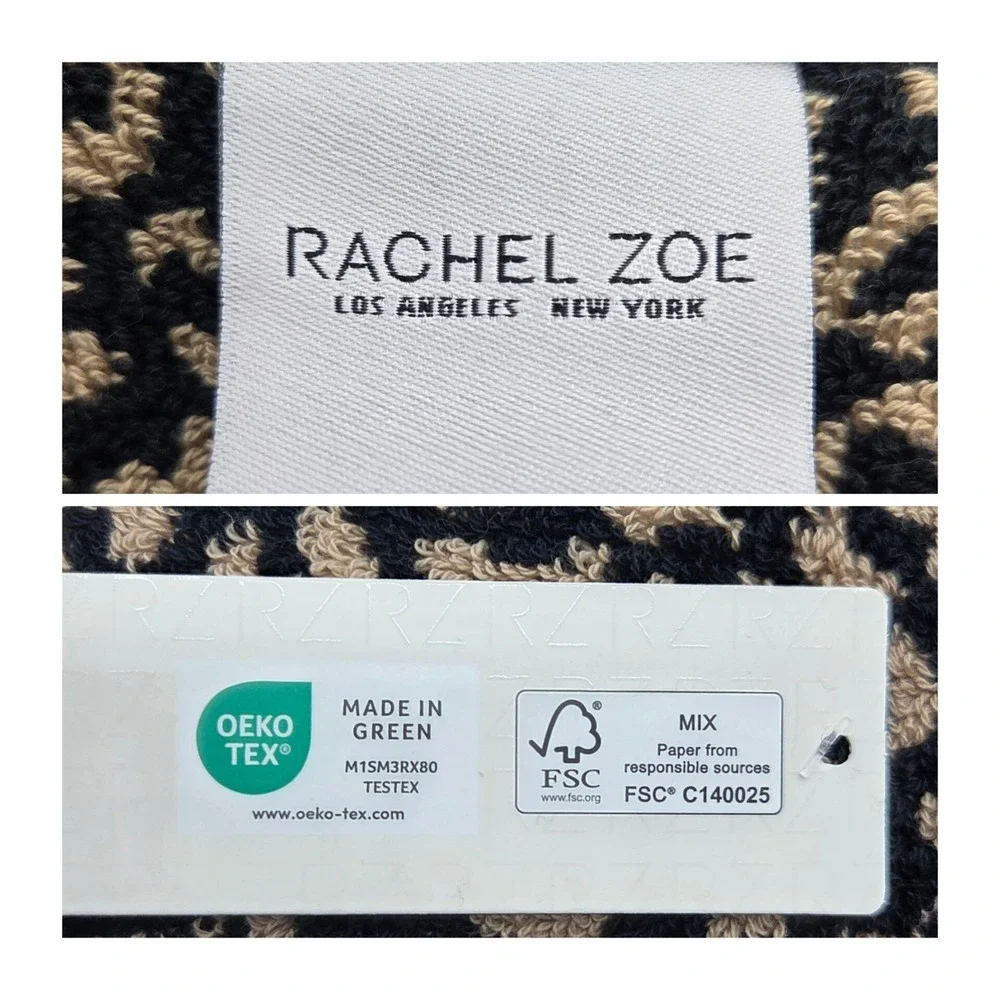 Rachel Zoe Leopard Cheetah Print Cotton Bath Towel 30x56 Black Ginger  Reversibl